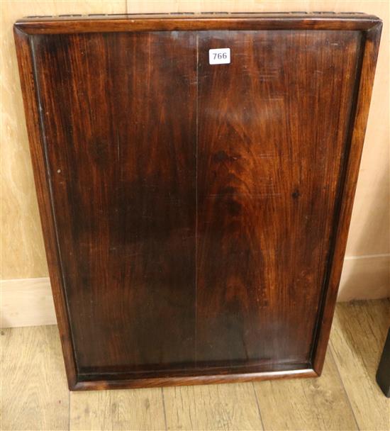 A Chinese rosewood tray top, W.54cm